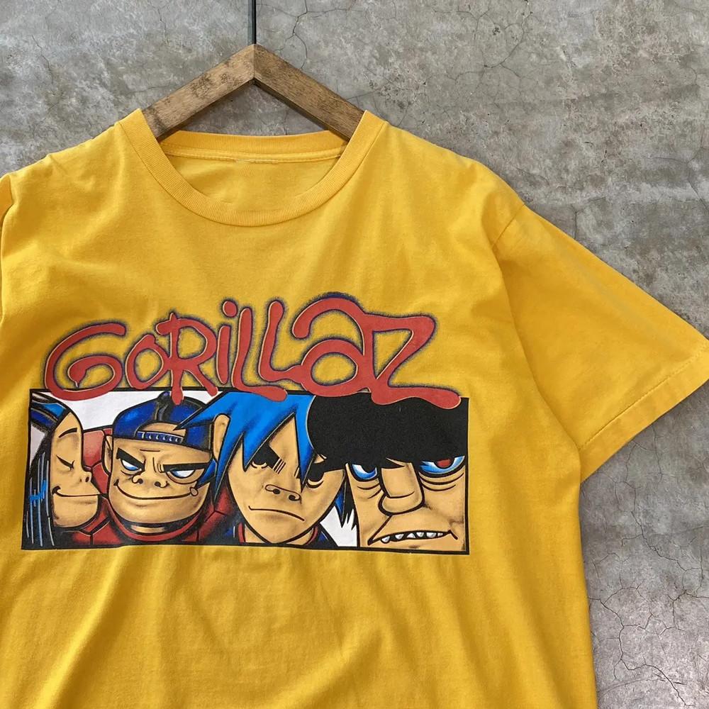 Новая футболка GORILLAZ с изображением концертного тура, из плотного хлопка, желтого цвета, размеры S-5XL, BT688, унисекс.