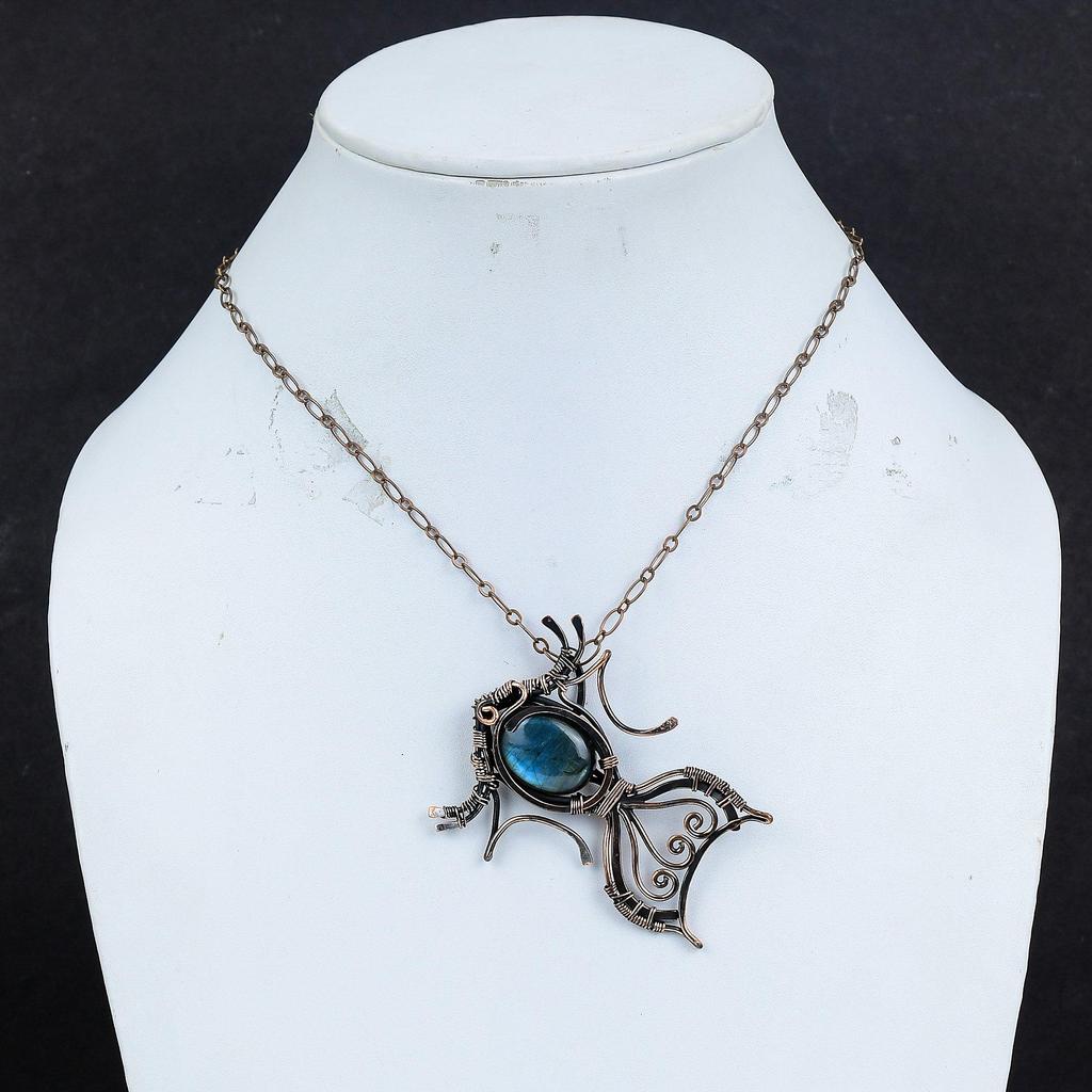 Кулон из лабрадорита, обмотанный медной проволокой, кулон ручной работы, украшение с натуральным драгоценным камнем, украшение из лабрадорита, подарок для нее, совершенно новый кулон