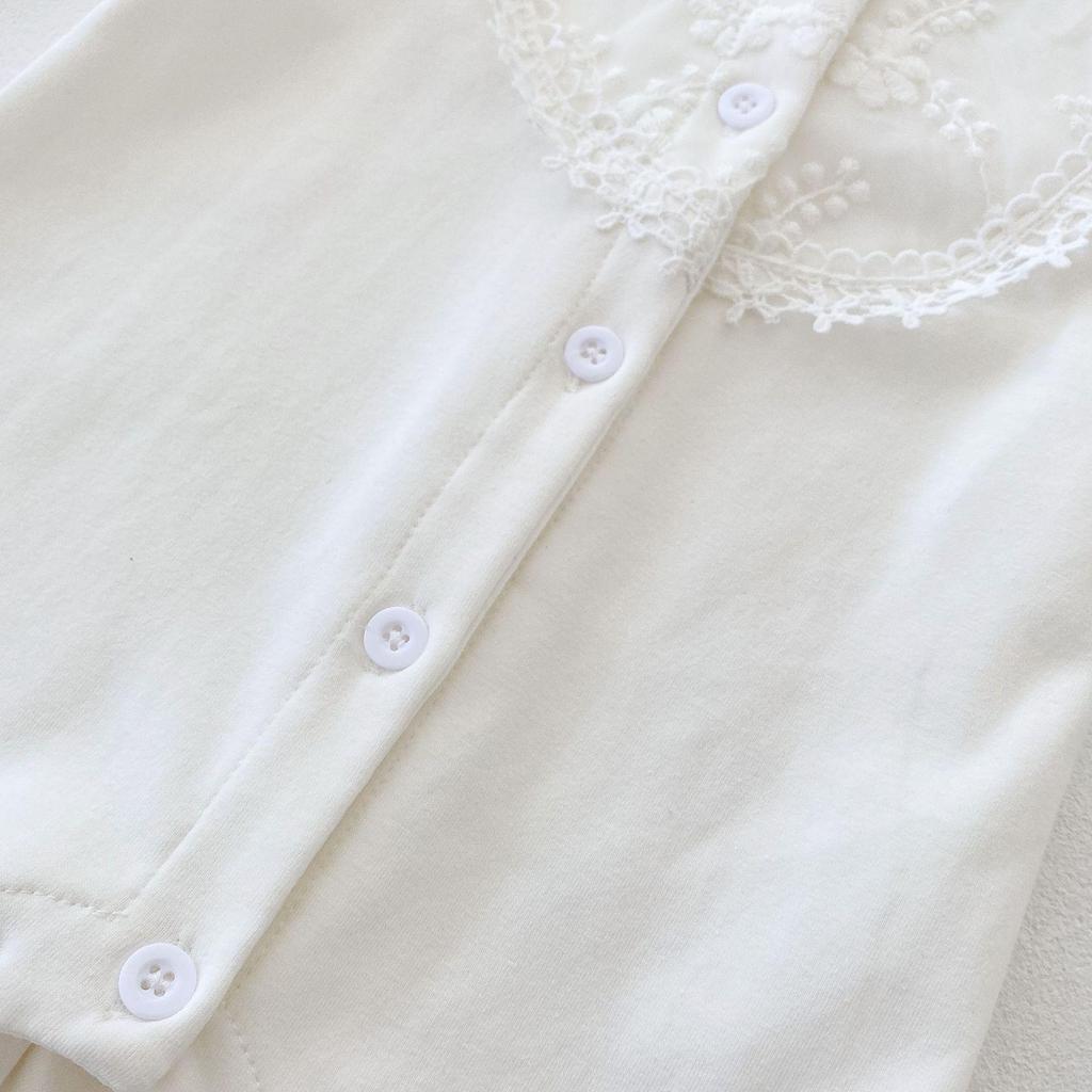 2024 Spring/Autumn Lace Collar Long-Sleeve Jumpsuit for Newborn Girls