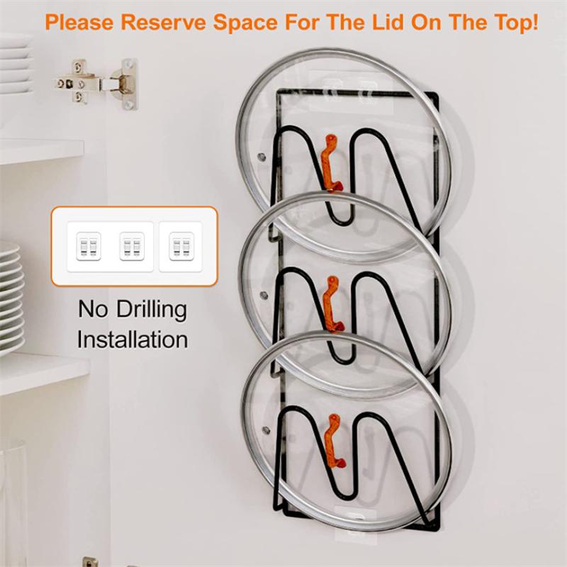 1/2 шт. 3-уровневый держатель крышки кастрюли, нержавеющая стойка-органайзер для крышек кастрюль, настенное крепление с предварительной перфорацией и клейкая полка для хранения крышки кастрюли