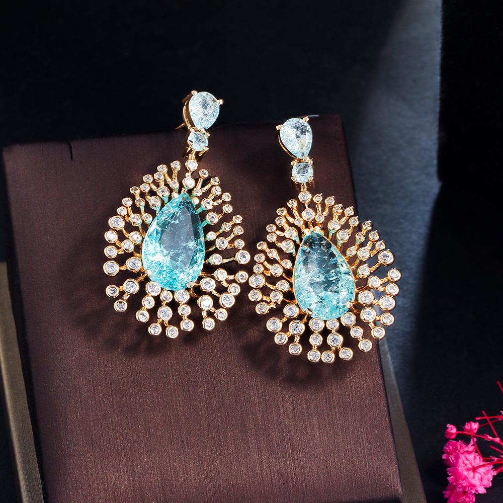 Высококачественные ювелирные изделия для ужина CMM, светло-зеленые золотые серьги AAA + циркон, большие серьги-капли