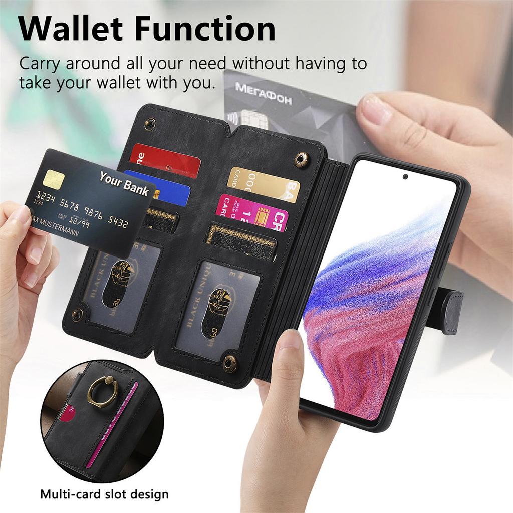 3-in-1 Luxury Leather Wallet Case for Samsung A13/A14/A15/A17...S21/S22/S23...w/ Stand, Shockproof, RFID, Multi-Slot & Zipper