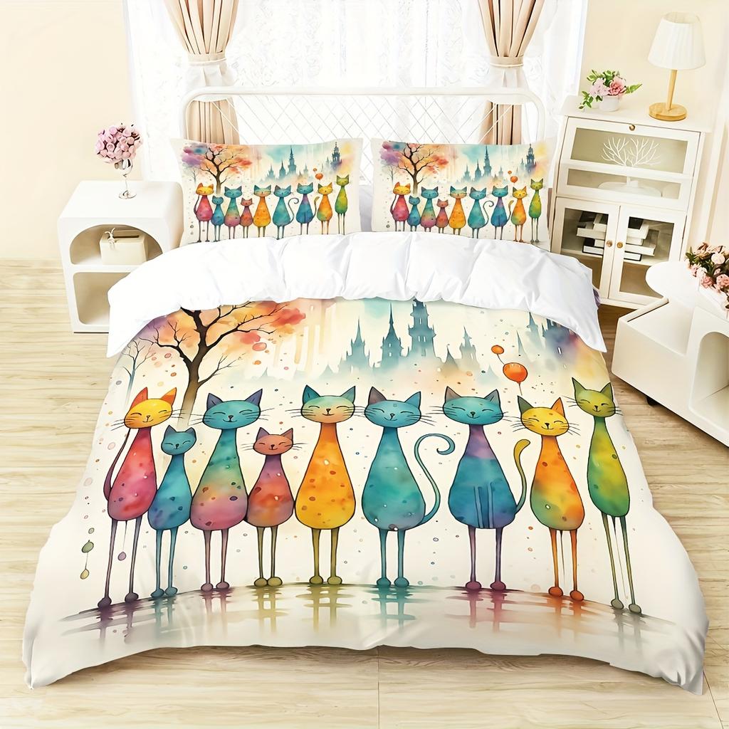 Rainbow Sunrise Flower Field Duvet Cover Set 1 Duvet Cover+2 Pillowcases High-Definition Print for Home Dorm Decor