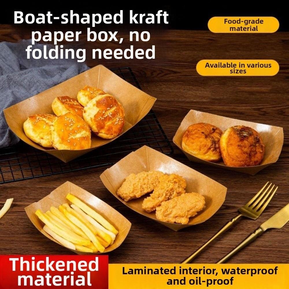200Pcs Waterproof Boat Shape Snack Bowl Oil-proof Sushi Plate Kraft Paper Trays Birthday Party