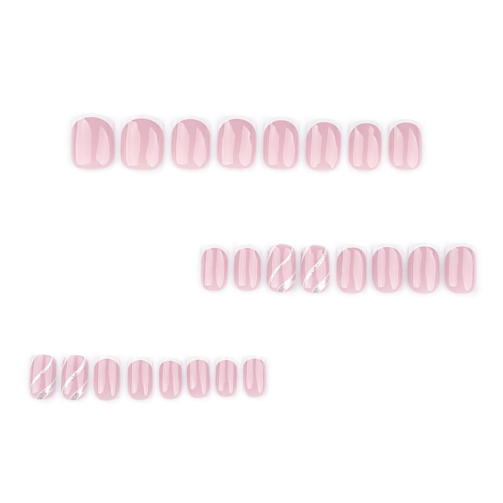 Короткие французские белые квадратные накладные ногти с волнистыми блестящими полосками - Трендовый европейский и американский стиль