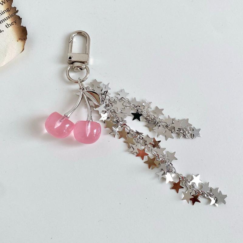 Y2K Vintage Cherry Star Tassel Chain Keyring Girly Cute Mobile Phone Lanyard Camera Pendant Key Accessories Gifts