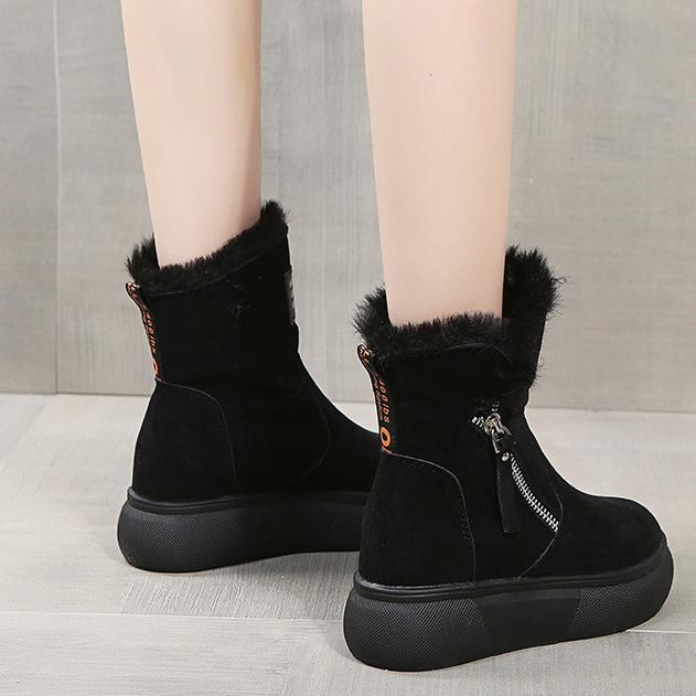 Женские короткие ботинки, коллекция 2023 года, зимние зимние ботинки Matsuke на толстой подошве с круглой головкой и бархатной молнией по бокам, корейская модная хлопковая обувь для женщин