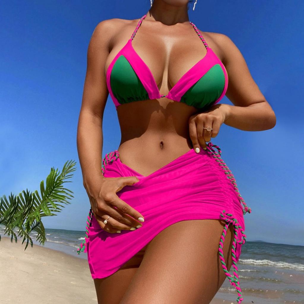 Women's Printing High-Breasted Straps Bikini Set Two-Piece Swimsuit