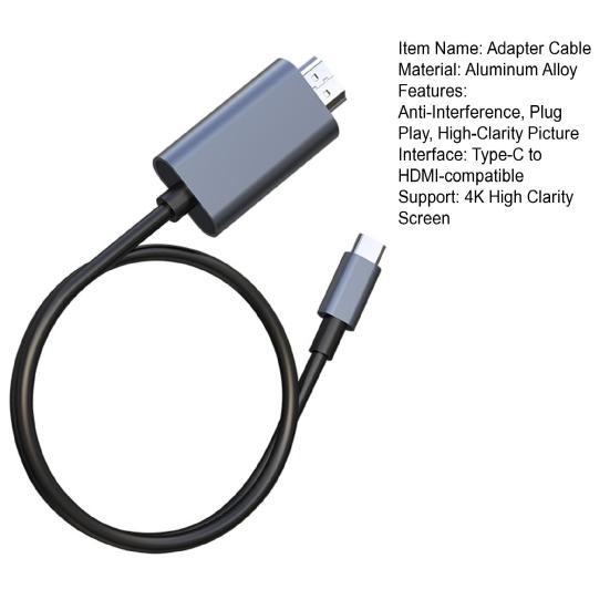 Кабель Type-C на HDMI для воспроизведения изображения высокой четкости, штекер, высокоскоростная передача без задержек, 4K