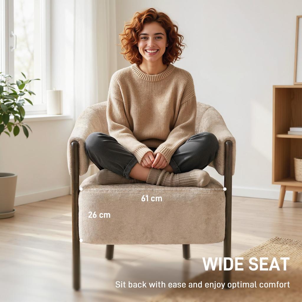 Accent Chair Chenille Upholstered Tub Chair Wide Seat Beige