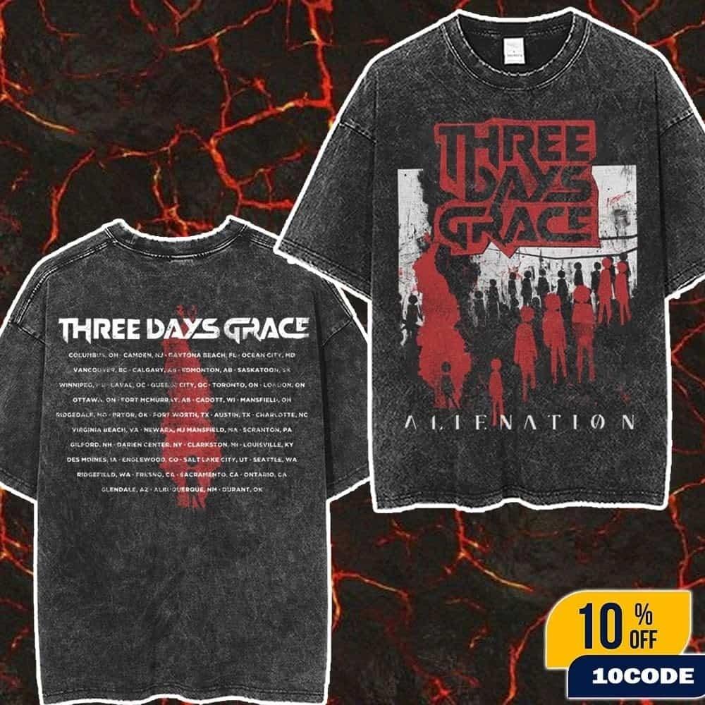 Three Days Grace Alienation 2025 Tour Breaking Benjamin Концерт Унисекс Футболка Унисекс Футболка