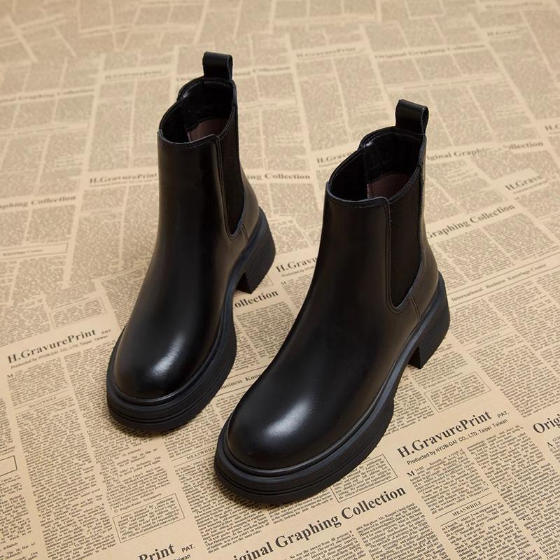 Soft leather version~ Chelsea boots women's 2025 new spring and autumn single boots super fire thick-soled thin short boots women's shoes cigare