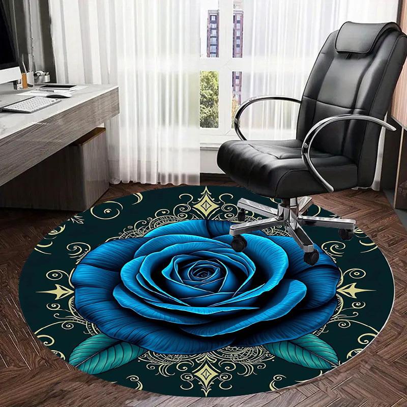 1pc Office Carpet Chair Mats Blue Rose with Intricate Gold Patterns Perfect for Decorating Office Chairs, Living Rooms, Or Bedrooms