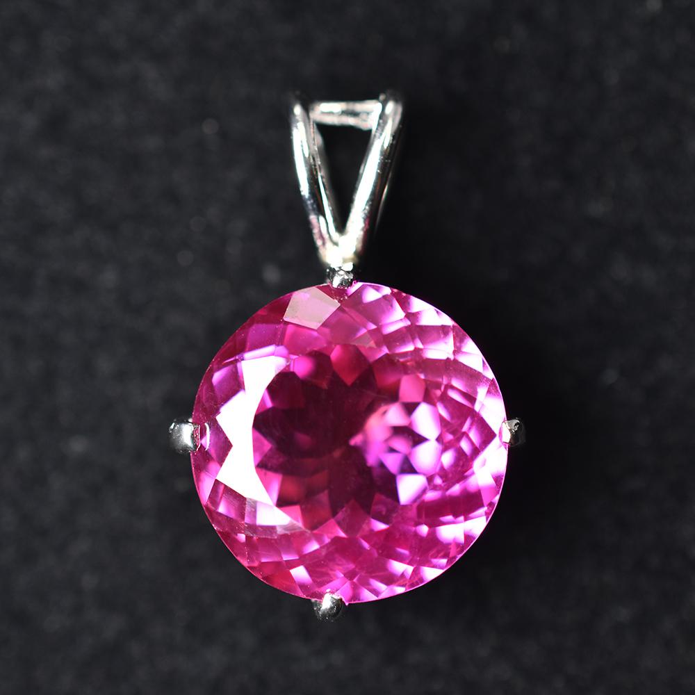 Natural Pink Ruby Pendant Round Cut 17.7 Ct AA+ 925 Sterling Sliver