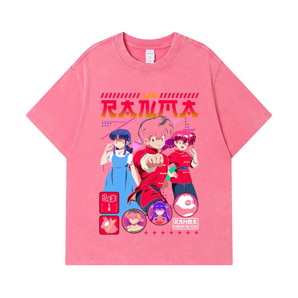 275 GSM Washed T-shirts 100% Cotton Ranma 12 V5 Print Unisex Heavy Cotton T Shirt