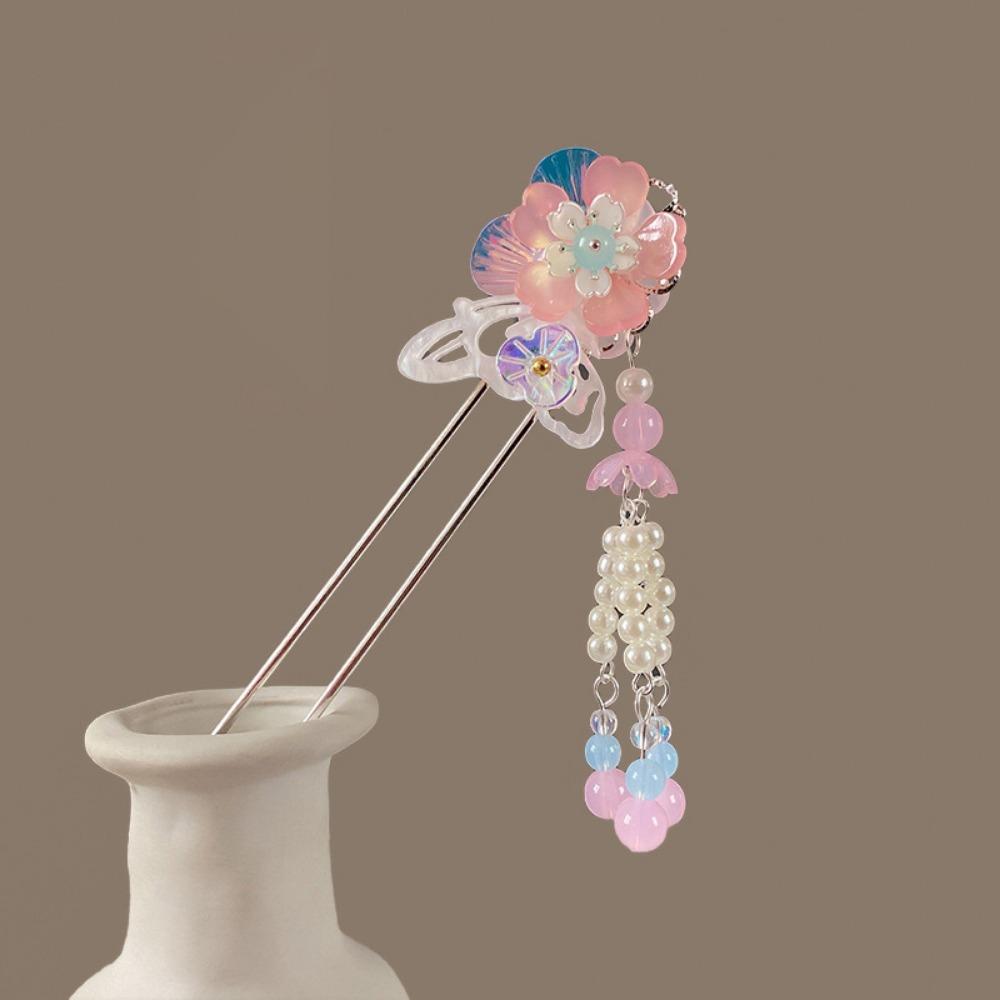 Chinese Style Flower Hair Stick Handmade Hanfu Hair Bun Elegant Butterfly Hairpin  for Hanfu Party