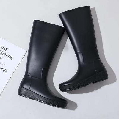 Высокие женские дождевые сапоги из ПВХ с покатым каблуком Мягкие сапоги для верховой езды Длинные резиновые сапоги для воды Женские резиновые сапоги