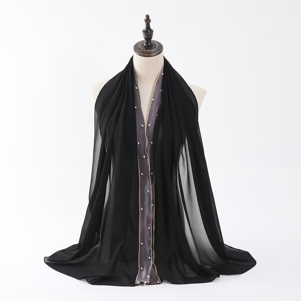 Роскошный платок из жемчужного шифона, мягкий однотонный длинный платок, тонкий хиджаб, мусульманский женский головной платок, этнический тюрбан-шаль 70*175 см