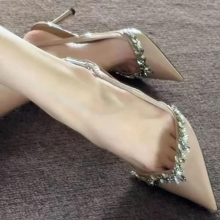 2024 Женская обувь Slingbacks Женские туфли на высоком каблуке Сексуальные туфли-лодочки для вечеринок Женские сандалии с острым носком и тонким каблуком с пряжкой на ремне