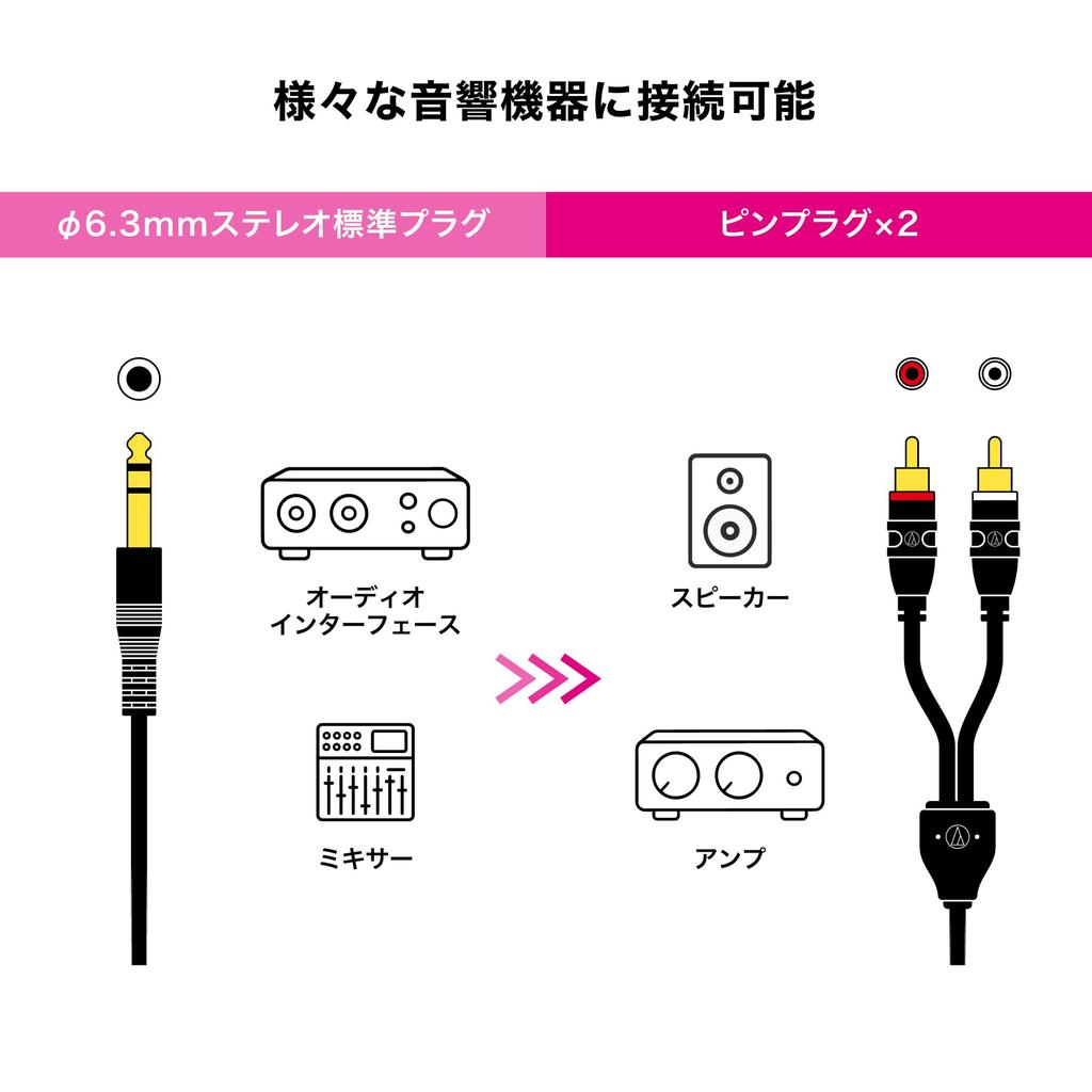 RCA Cable Stereo Standard Plug to Two Pin for Digital and Audio Stereo Conversion Cable Audio-Technica (6.3mm Plugs), 1.5m, Pianos, Mixers,