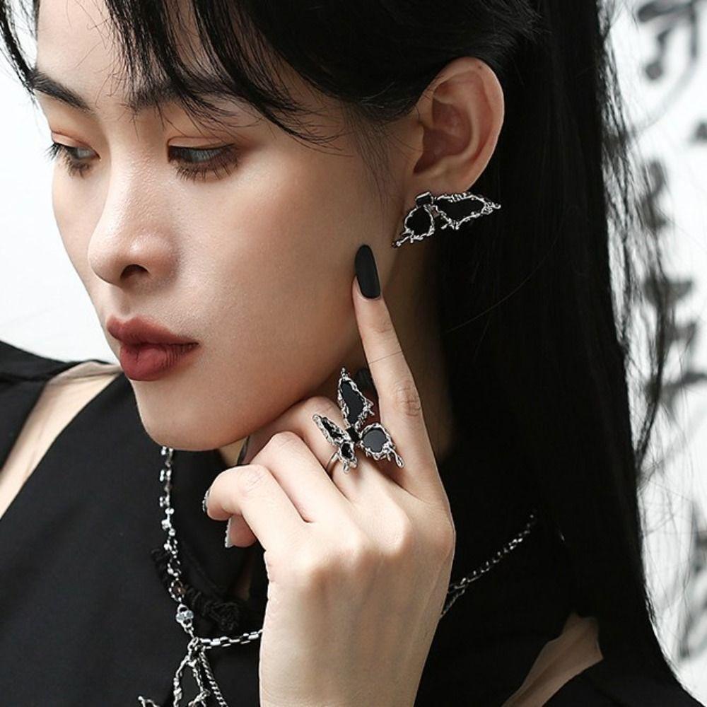 Черное регулируемое кольцо на палец Exaggerate Gothic Opening Ring Dark Style Black Butterfly Ring Gift
