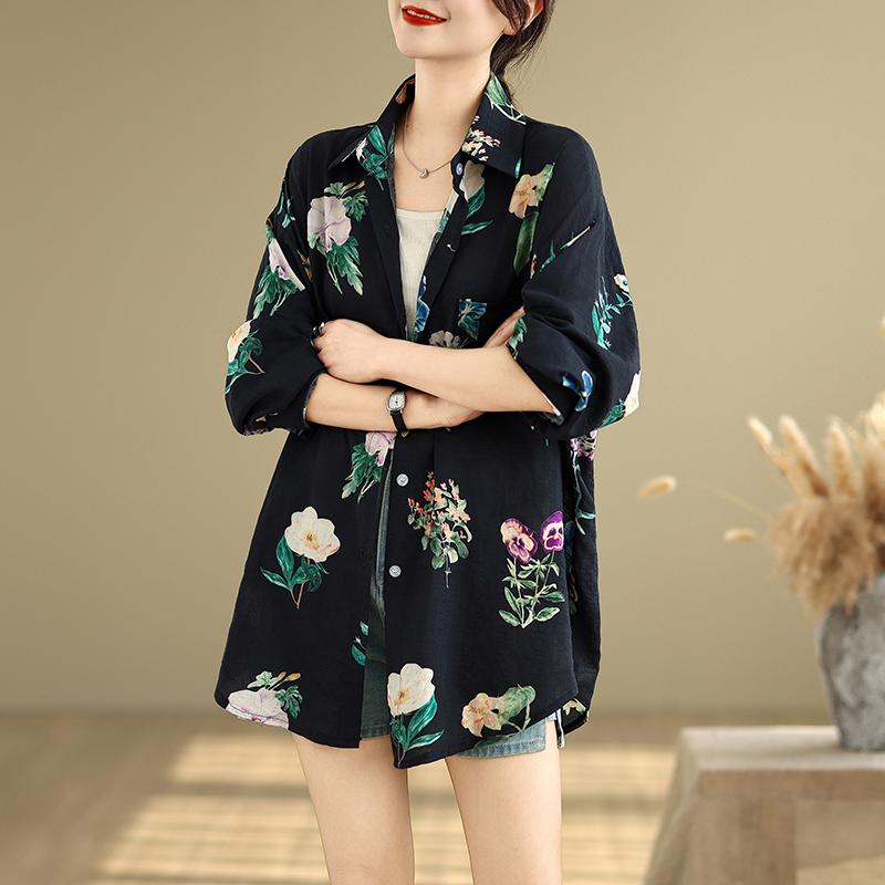 DIMANAF 2025 Женская рубашка больших размеров Весна Лето Рубашка с длинным рукавом Блузка Пуговицы Модные топы Футболки Свободный принт Новая блузка