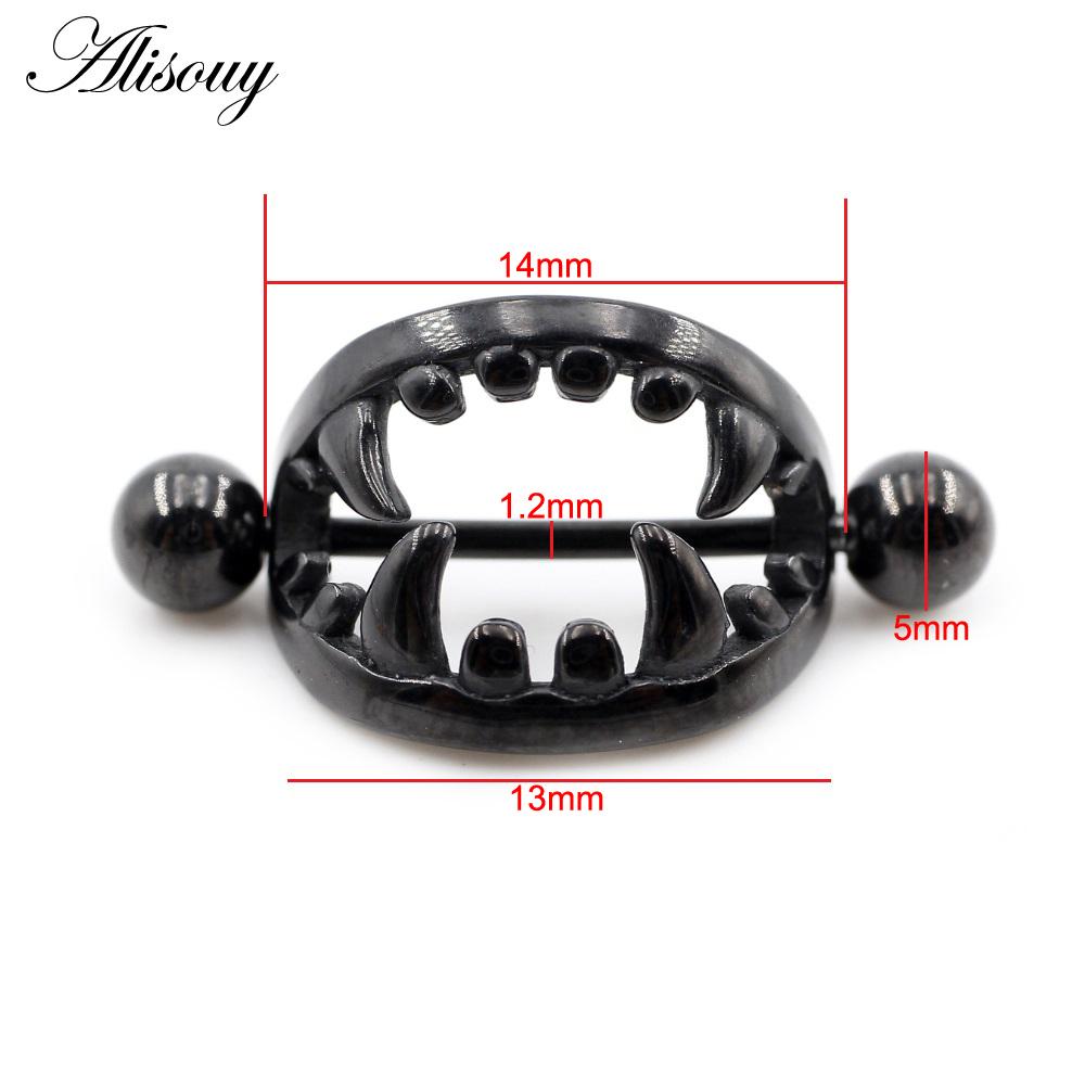 Alisouy 2PCS нержавеющая сталь сплав сексуальные женщины девушка клыки зубы кольца щит штанга серьги пирсинг украшения для тела