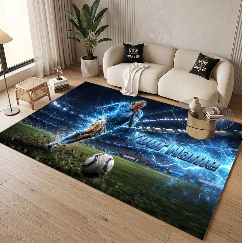 Custom Rug Erling Haaland Pattern Print Name Text Soft Non‑Slip Floor Carpet for Home Indoor Decoration