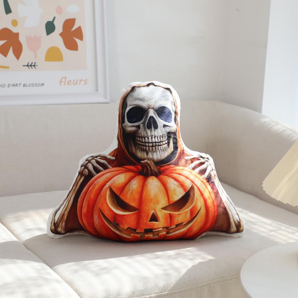 35cm Halloween Orange Pumpkin Zombie Plush Toys Funny Creative Pumpkin Human Skeleton Cushion Cute Stuffed Toys Halloween Gifts