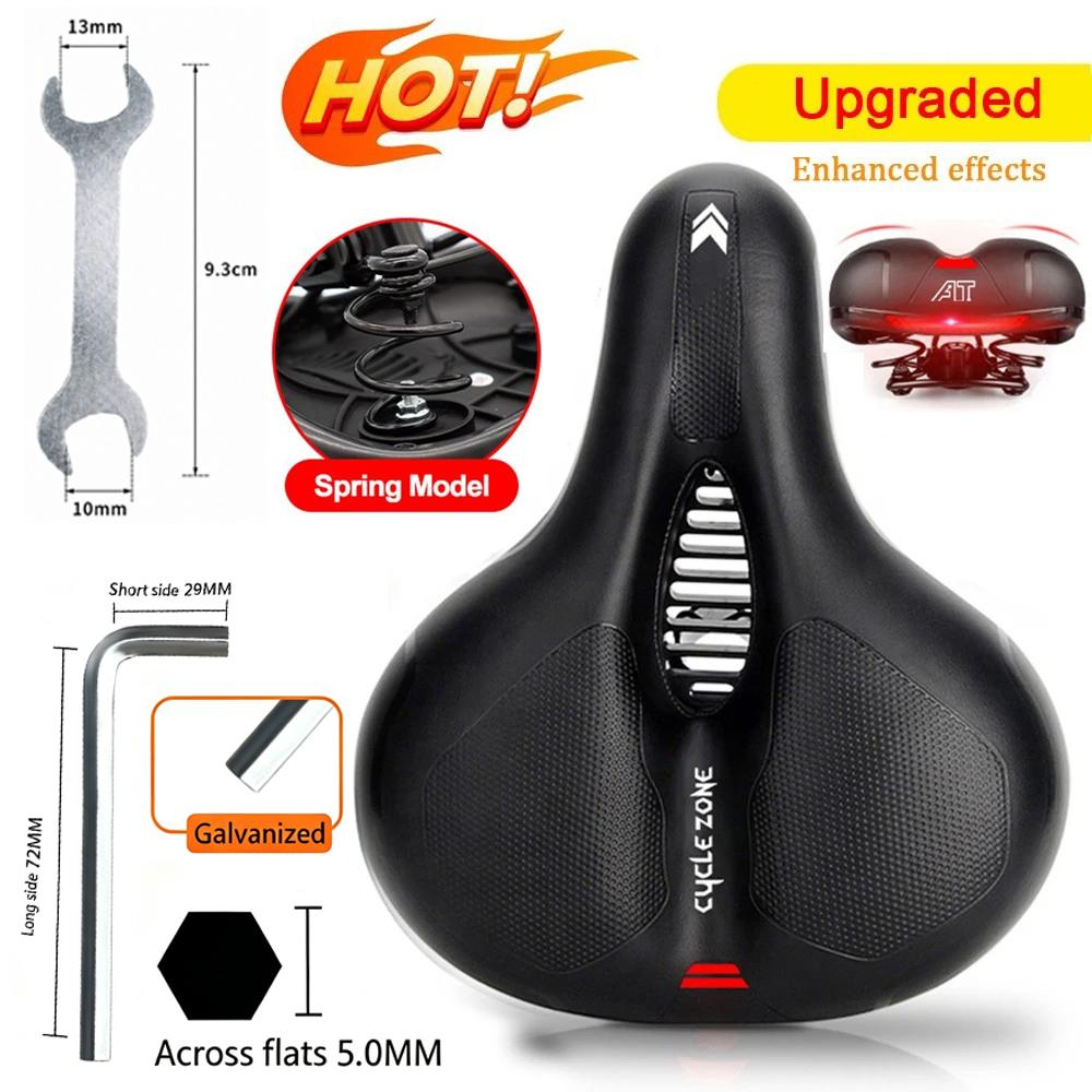 Hollow Breathable Bicycle Saddle Men Women MTB Road Bike Saddle Shock Absorbing Comfortable Big Butt Bike Seat Safety Warning