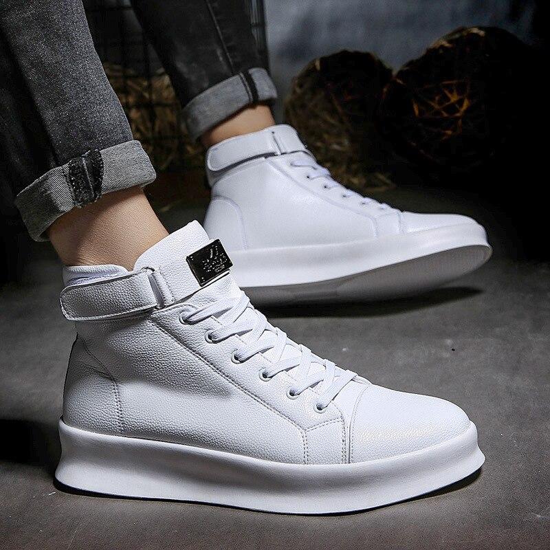 Couple Board Shoes Red Foreign Year Shoes Leather Waterproof Casual Shoes Men Flat High Top Solid Color Vulcanized Sneakers