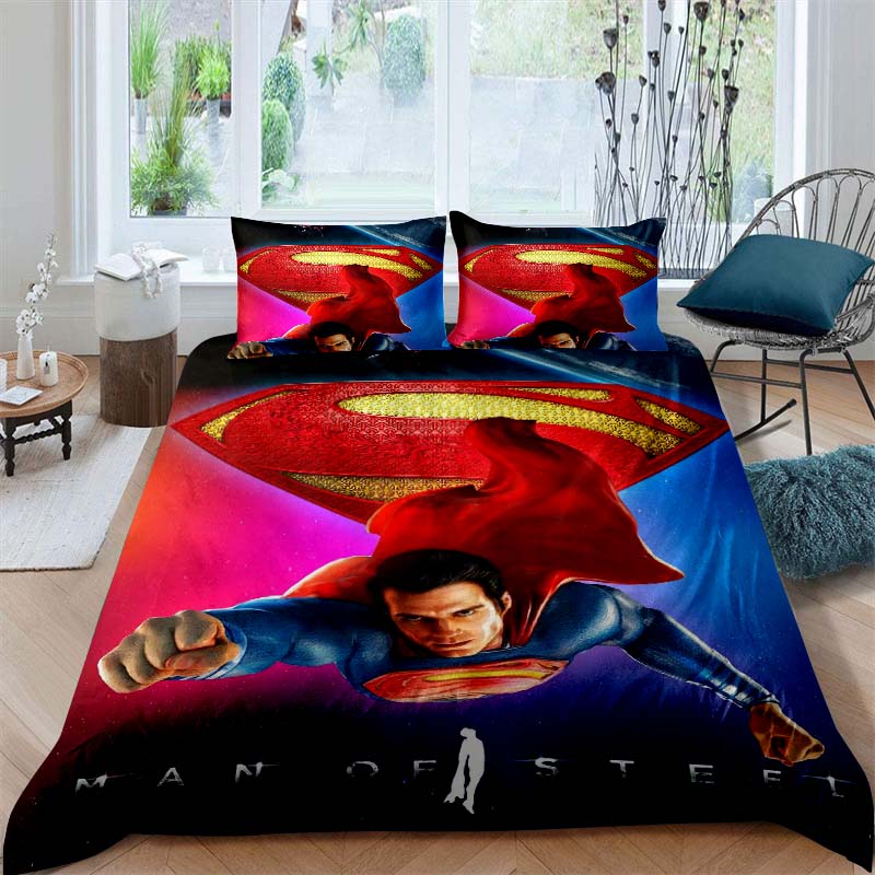 Customizable Superman childhood bedding sets, including one duvet cover and two pillowcases, perfect for home decor and a wonder