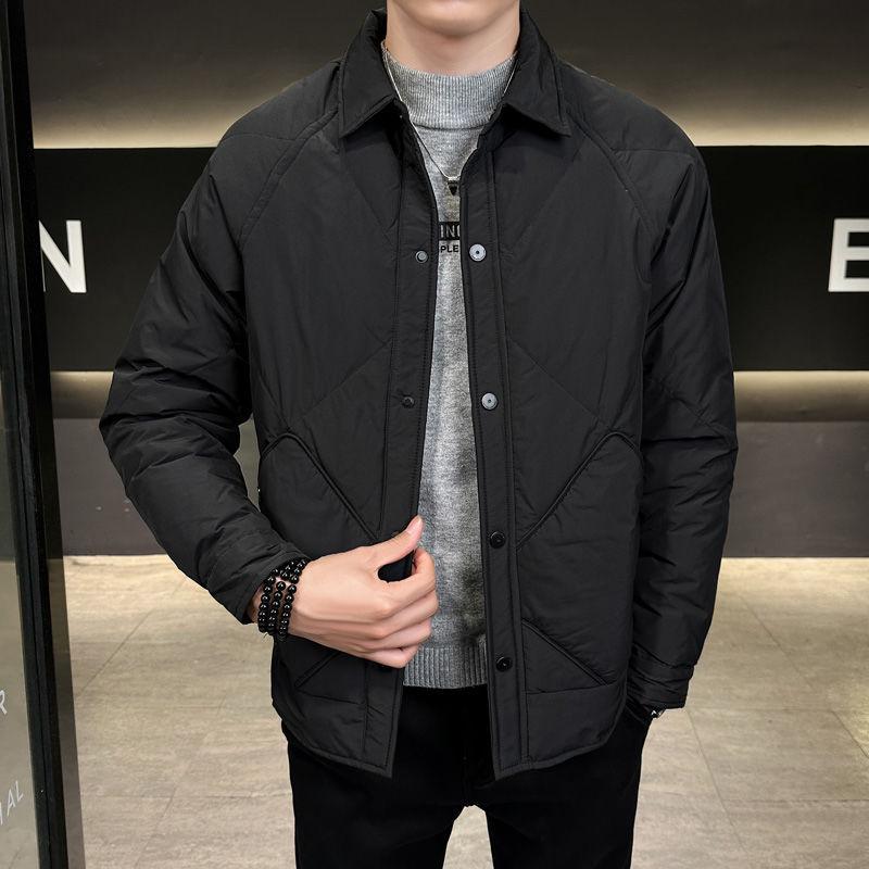 Мужская легкая клетчатая пуховая куртка в корейском стиле с отложным воротником