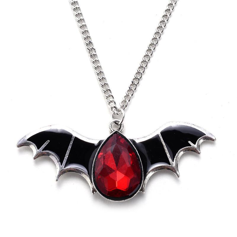Classic Gothic Vampire Red Halloween Cute Bat Retro Necklace Ladies Water Drop Fashion Simple Personality Versatile Pendant Gift