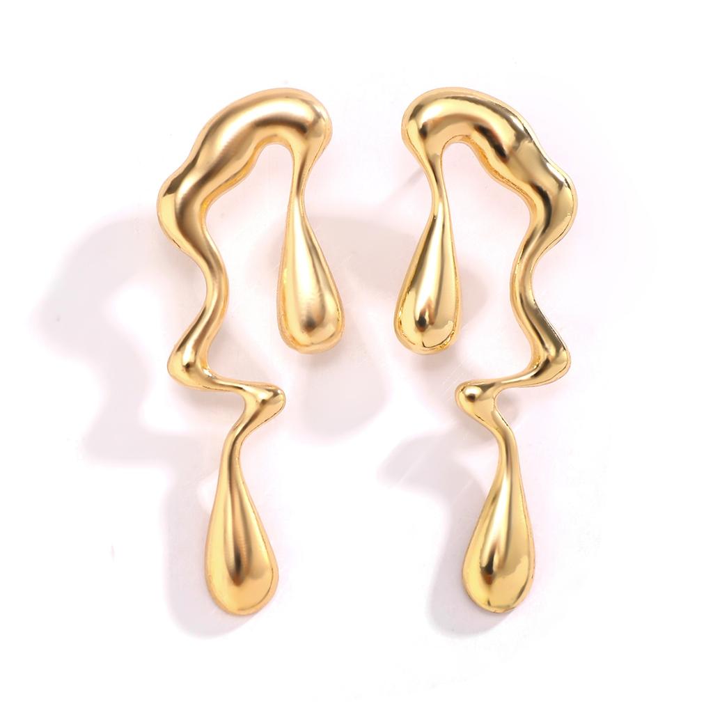 Creative Metal Irregular Water Drops Stud Earrings Vintage Gold Color Geometric Long Earrings Christmas Earrings Jewelry Women Party Wedding Gifts