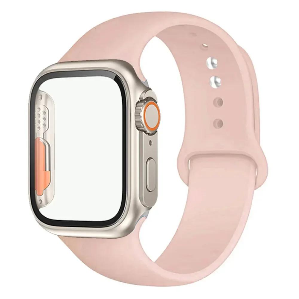 Силиконовый ремешок+Чехол для Apple Watch Band 44 мм 45 мм 41 мм 40 мм Закаленное стекло Cover Изменить на Ultra iWatch Series 9 8 7 SE 6 5 3