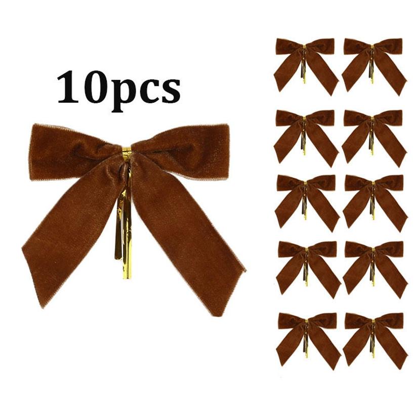 10PCS Christmas Tree Pendant Rustic Small Velvet Holiday Christmas Bows Ribbon Ornament Diy Craft Wrapping Decorations