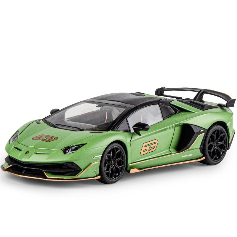 1/18 Aventador SVJ 63 Модель гоночного автомобиля из литого металла Коллекция игрушек Звук и свет Съемная отсоединяемая имитация Детский подарок