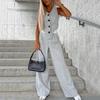 2 Pcs/Set Women Top Pants Suit Sleeveless V Neck Single-breasted Irregular Waistcoat Elastic High Waist Wide Leg Trousers Formal Outfit