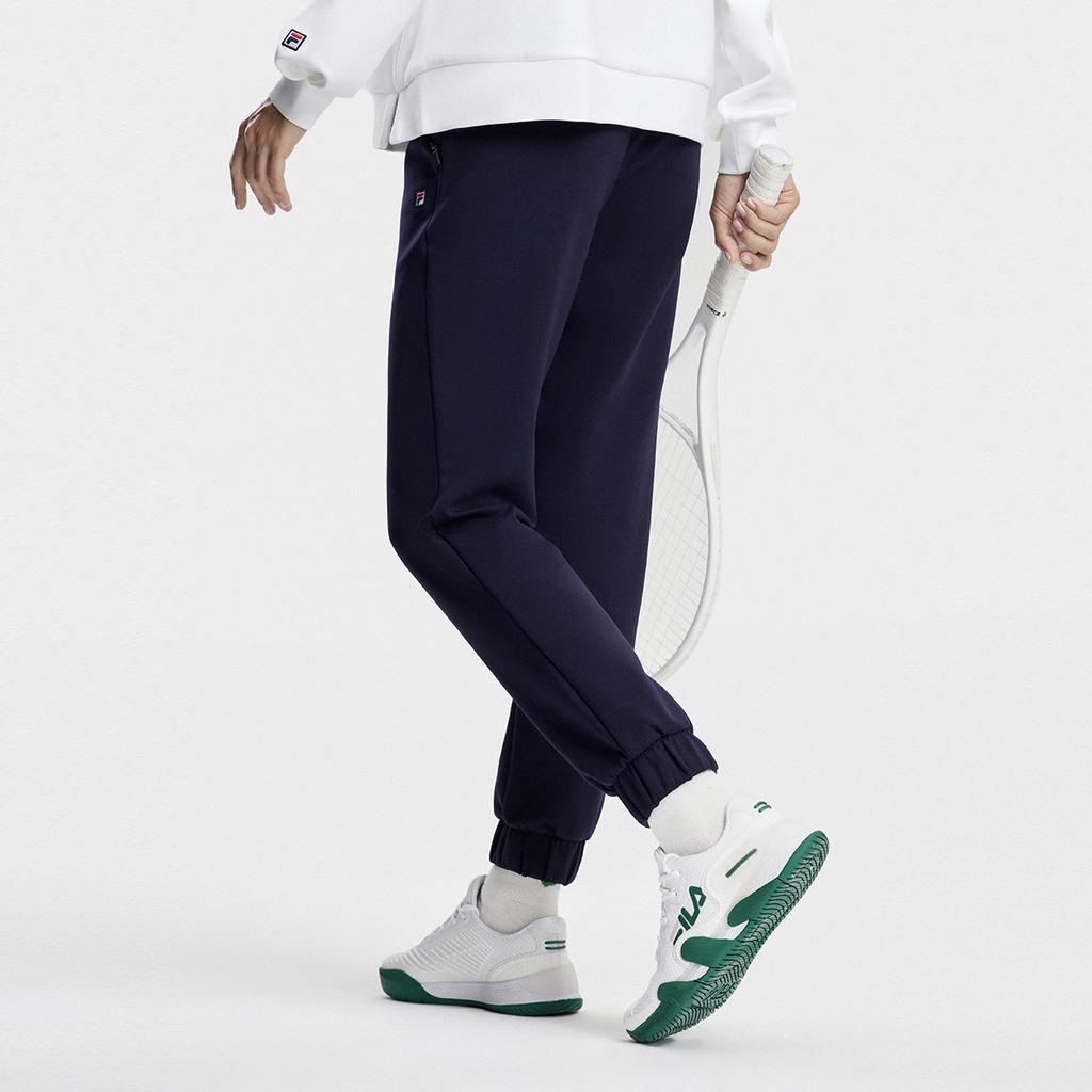 Fila Вышитый логотип Теннис Прямые штанины На шнуровке Повседневные Трикотажные спортивные штаны Женские штаны Темно-синий A11W343613F-NV