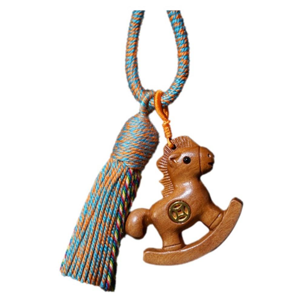 Wooden Mobile Phone Chain Traditional Zodiac Key Ring Neck Pendant Horse Pendant Year of The Horse
