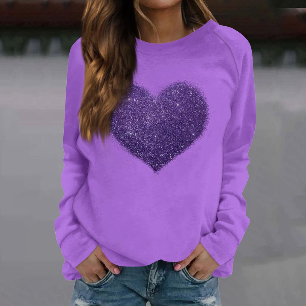 Женская модная повседневная толстовка с длинным рукавом и принтом на День святого Валентина и круглым вырезом
