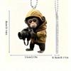 Christmas Vehicle Ornament - 1 Contemporary Camera Monkey Hanging Charm - 2D Flat Adornment for Auto & Home Seasonal Gathering