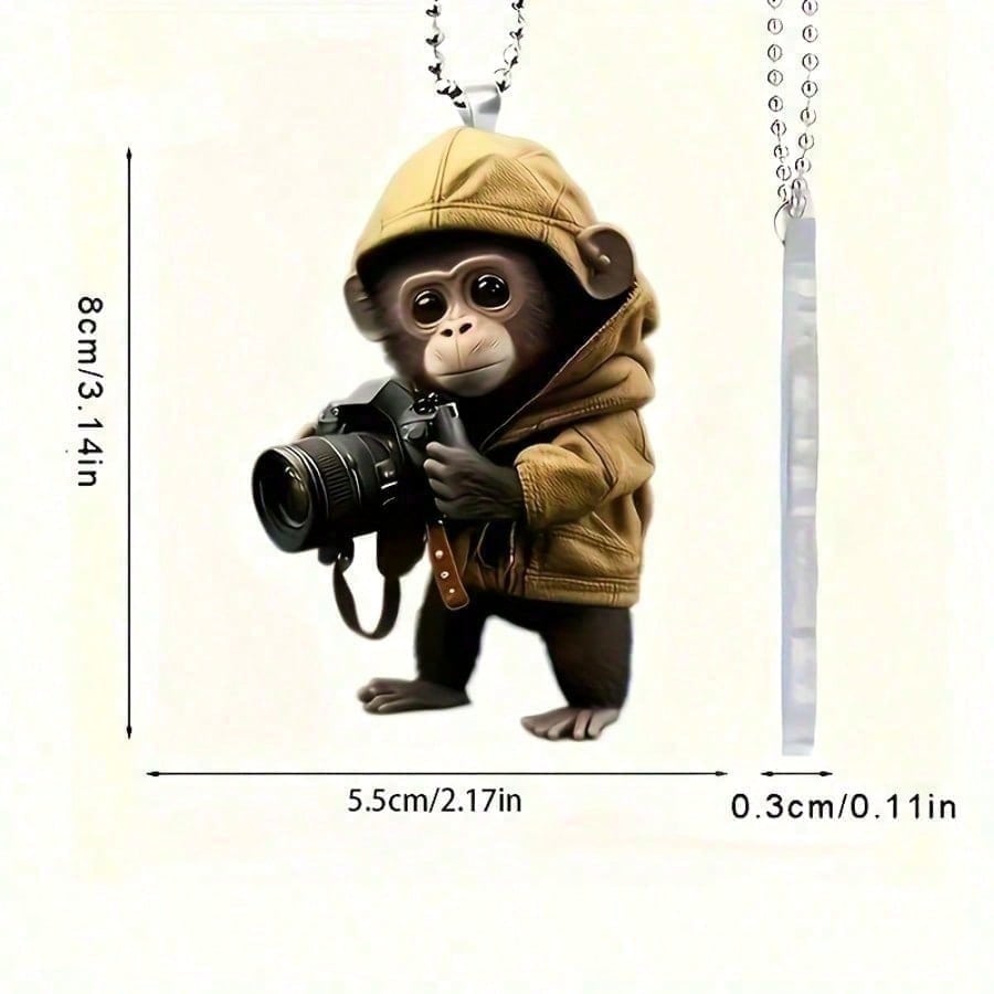 Christmas Vehicle Ornament - 1 Contemporary Camera Monkey Hanging Charm - 2D Flat Adornment for Auto & Home Seasonal Gathering