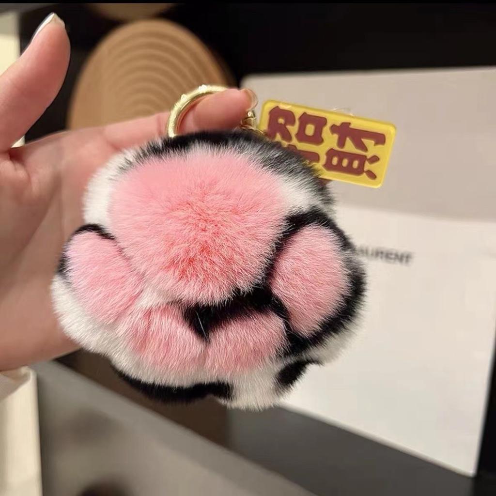 Rabbit Fur Big Cat Paw Keychain Stuffed Animal Tiger Tail Bag Charms Ornmant with Key Ring Fluffy Soft Plush Doll Pendant