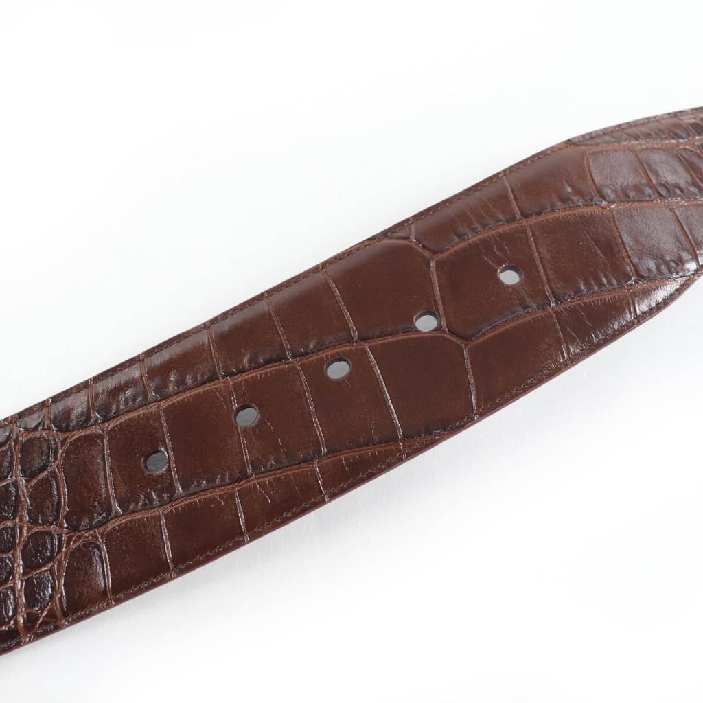 Превосходный ремень SAINT LAURENT из кожи с тиснением под крокодила с логотипом Коричневый 65 GRZ619783 Б/у