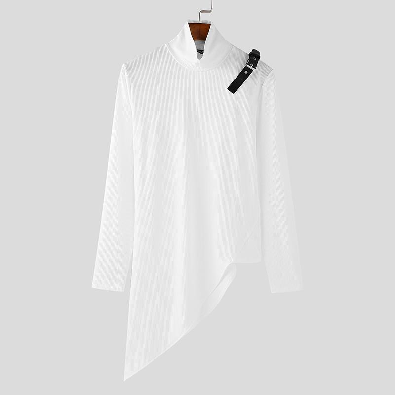 INCERUN Мужские водолазки с длинным рукавом, пэчворк, нерегулярные, тонкие, в рубчик, топы, майки