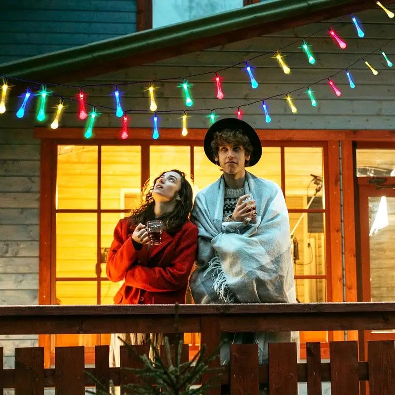 Гирлянда с каплями воды на солнечных батареях для внутреннего и наружного декора, 20 светодиодов, два режима, идеально подходит для вечеринок, свадеб и праздников