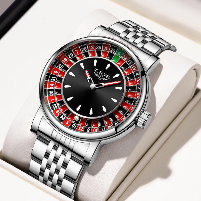 Роскошные мужские часы с циферблатом в виде рулетки, модные мужские часы, водонепроницаемые люминесцентные кварцевые наручные часы