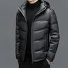 Haining Men's Sheepskin Medium and Long Hooded White Duck Down Casual Down Jacket Warm Leather Jacket Jacket Winter